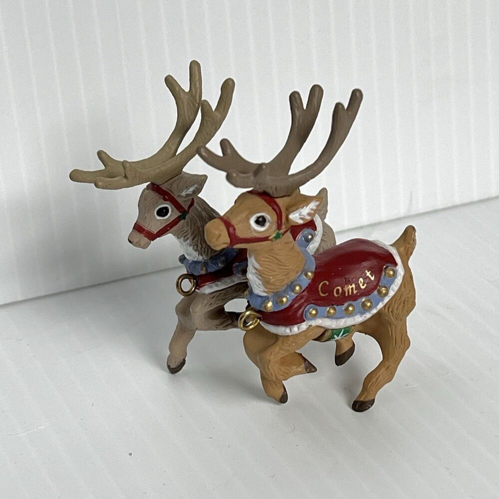 Vintage Hallmark Keepsake 3rd of 5 Christmas Ornaments, "Comet & Cupid" Reindeer
